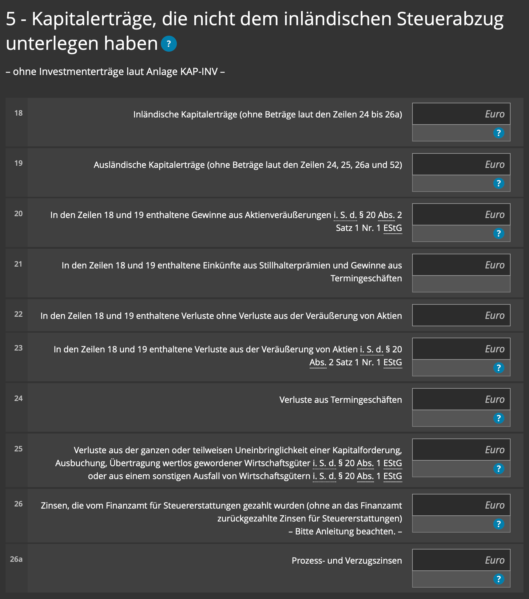 Kapitalertragssteuer Anlage KAP 5 in Elster