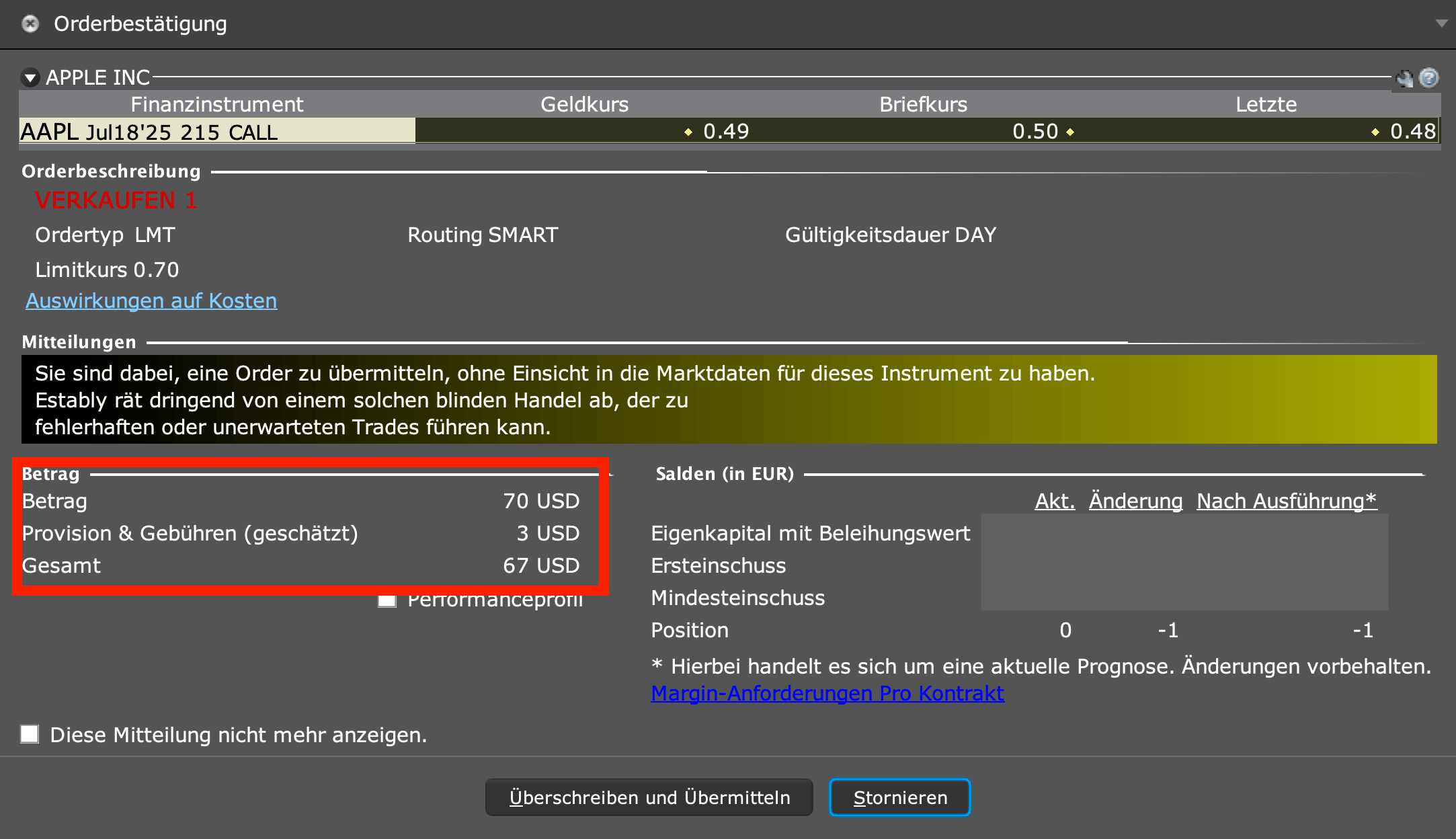 Orderübersicht in der Interactive Brokers TWS