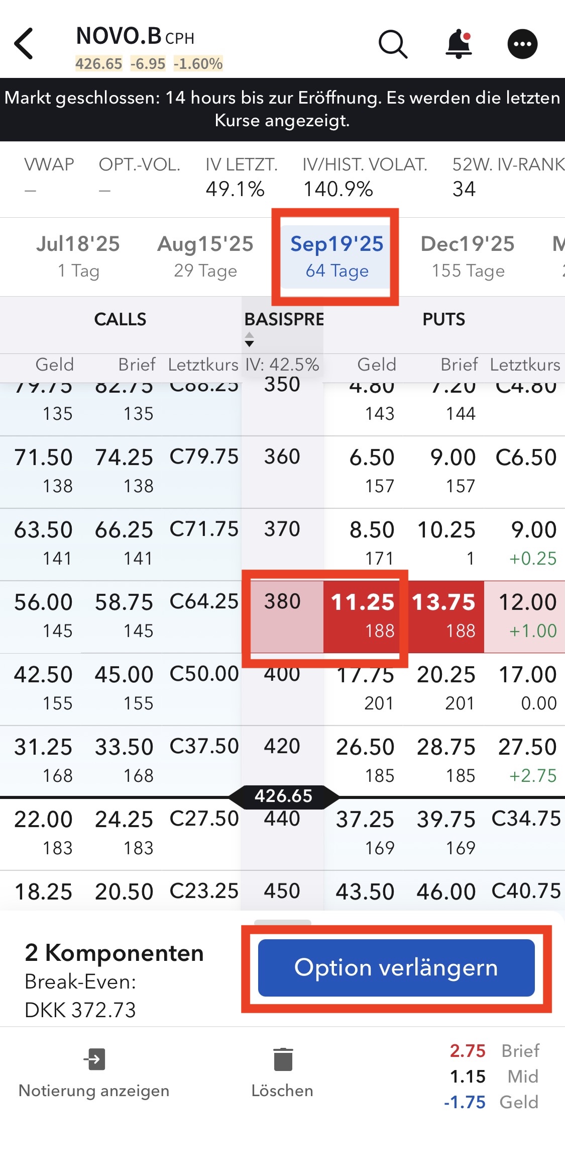 Option verlängern in der Interactive Brokers App