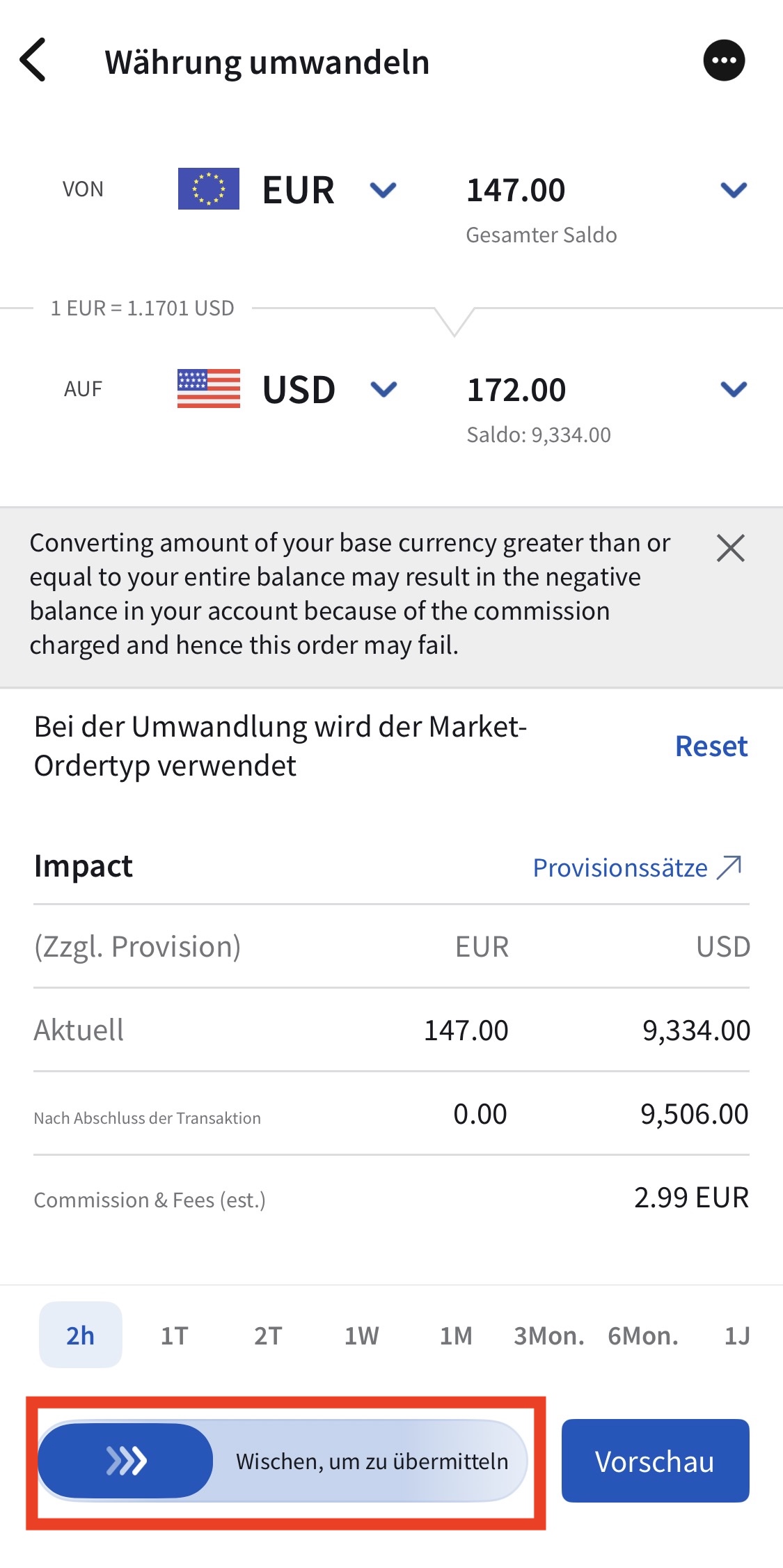 Währung umwandeln Übersicht der Interactive Brokers App
