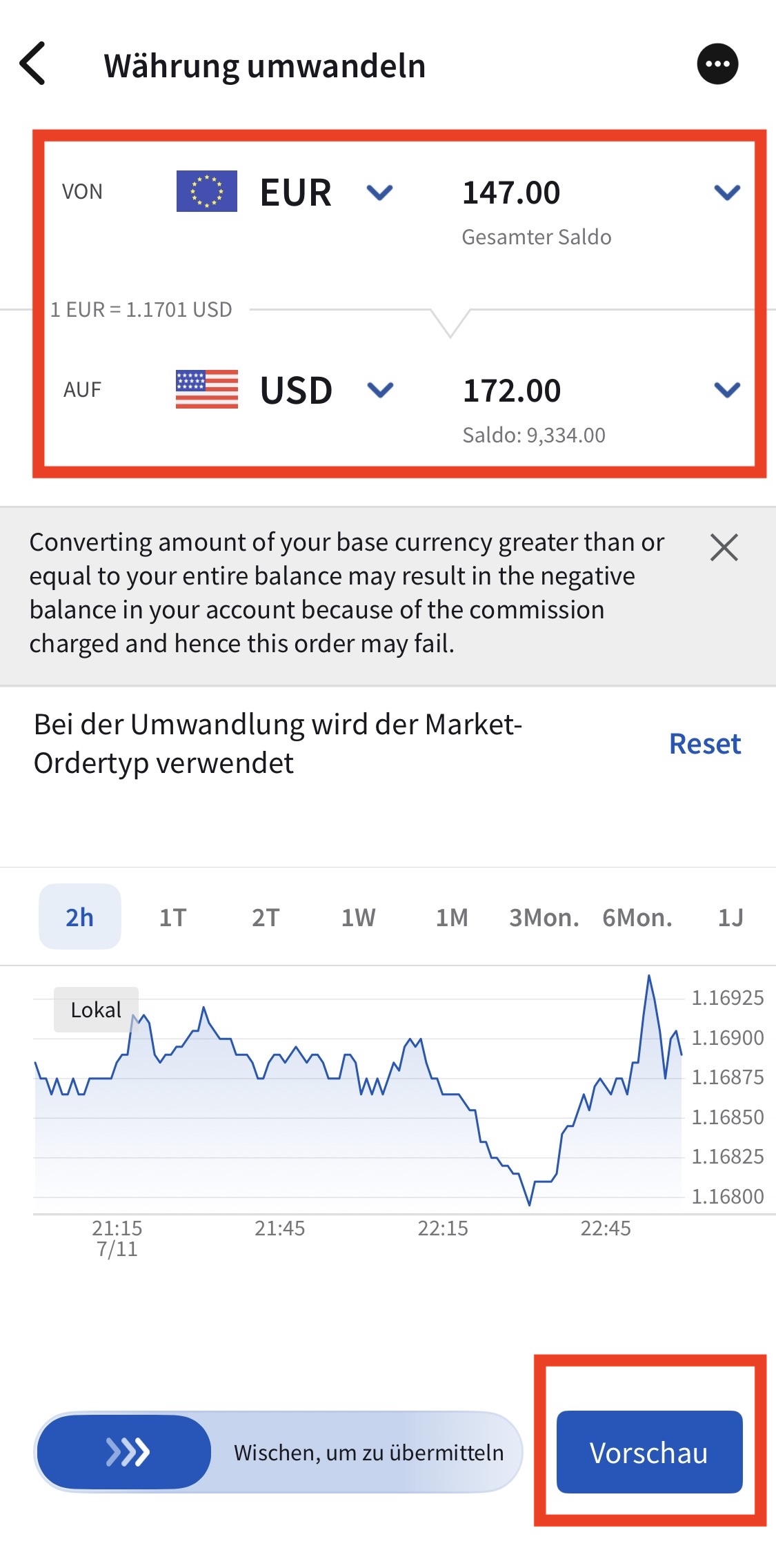 Währung umwandeln Vorschau der Interactive Brokers App