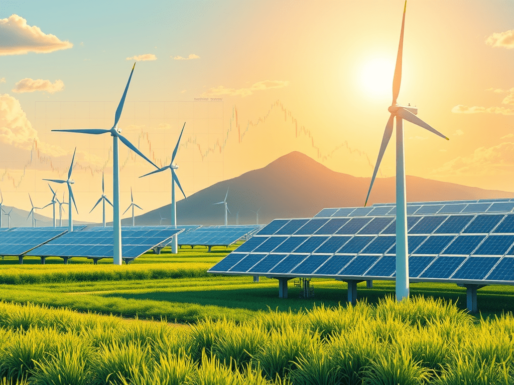 Titelbild für Artikel über NextEra Energy Aktie, zeigt Windräder, Solarfelder und Börsenchart im Hintergrund