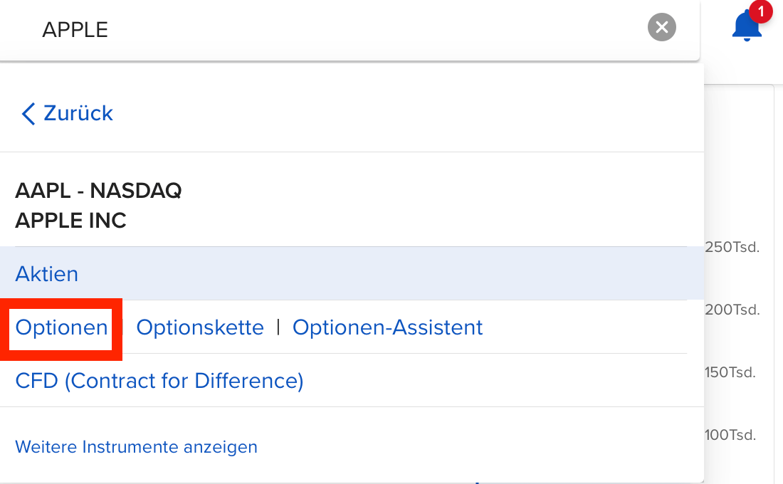 Laptop Optionsauswahl im Menü Estably
