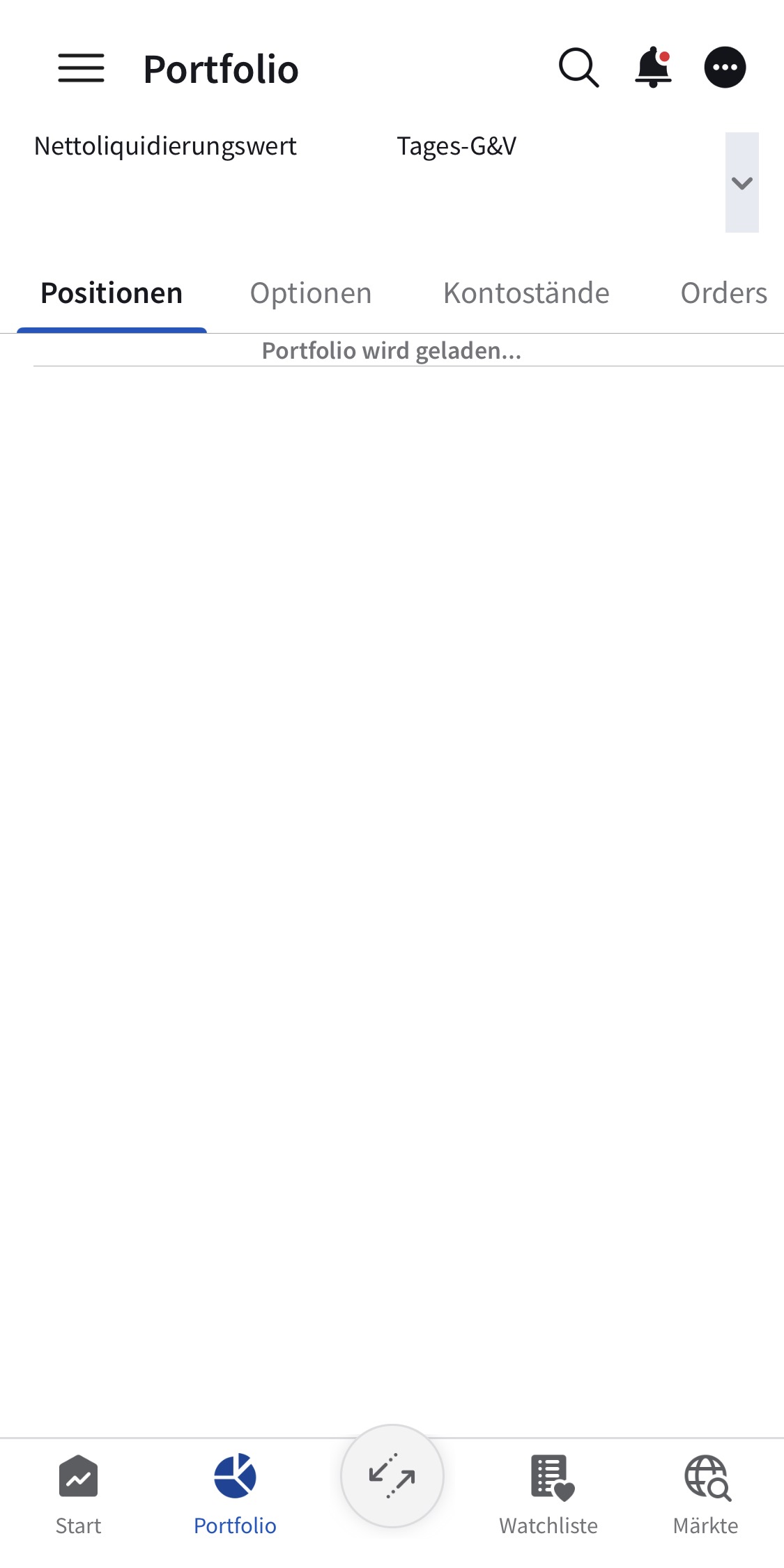 Depot-Bildschirm der Interactive Brokers App