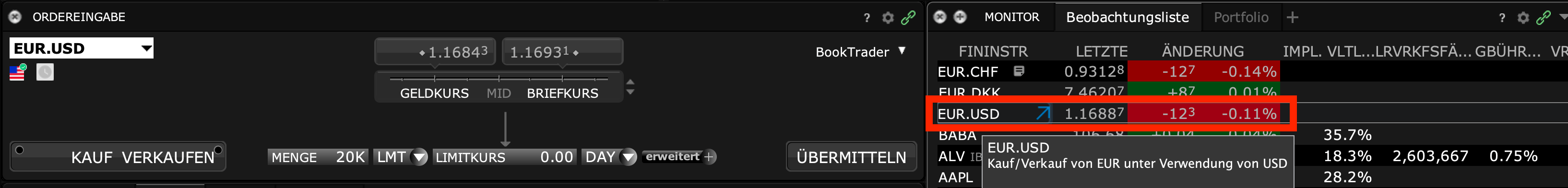 Währungen verkaufen in der Interactive Brokers TWS