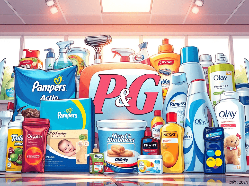 Titelbild für Artikel von der Procter & Gamble Aktie, zeigt Pampers, Waschmittel und weitere Hygieneartikel